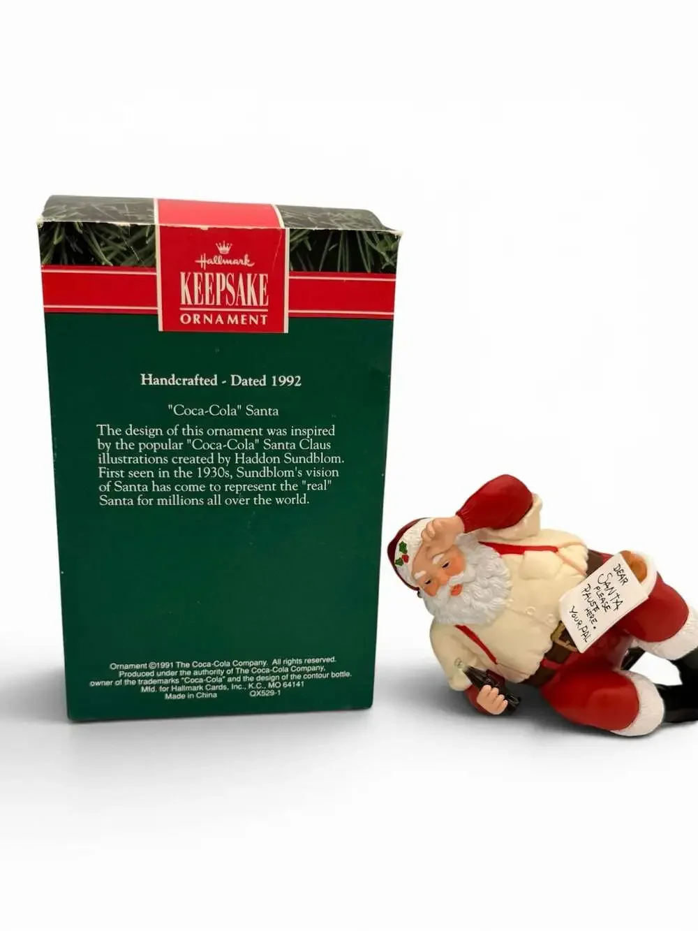 Hallmark Keepsake 1992 Coca-Cola Santa 'Please Pause Here' Clip-On Ornament